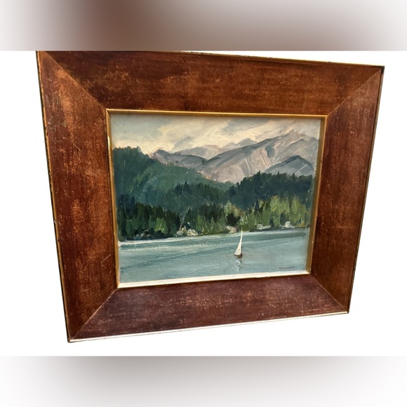 Vintage Other - Vintage 1955 Jean Newman Germany sign oil on board painting wood frame sailboat